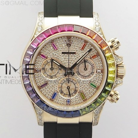 BL공장 데이토나 레인보우 로골 러버 Daytona 116595RBOW RG Rainbow Crystal BLF Best Edition Diamonds Dial on Black Rubber Strap A4130