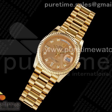 Day Date 40 YG 904L Steel Fluted Bezel GMF 1:1 Best Edition YG Diamonds Dial on YG Bracelet A2836