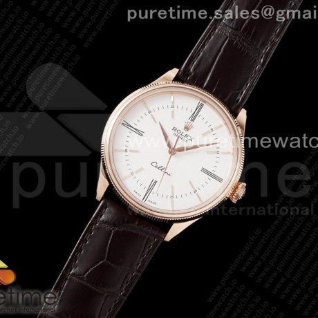 KZ공장 롤렉스 셀리니 로즈골드금통 화이트다이얼 듀얼인덱스 가죽스트랩 Cellini RG KZF 1:1 Best Edition White Dial Roman Markers on Brown Leather Strap SA3132