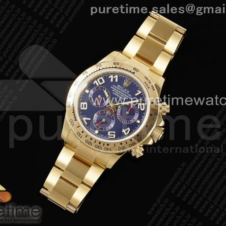 OM공장 롤렉스 스틸 데이토나 옐로우골드 금통 블루레이싱다이얼 브레이슬릿 Daytona 116508 YG OMF Best Edition Blue Dial on YG Bracelet A7750 (Slim Movement)