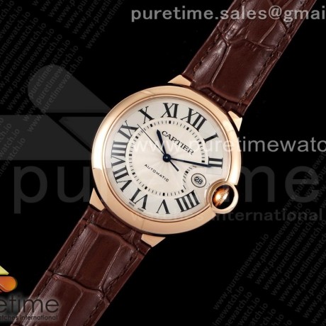 AF공장 까르띠에 발롱블루 42 로즈골드 금통 화이트다이얼 악어스트랩 2824 Ballon Bleu 42mm RG AF 1:1 Best Edition White Textured Dial on Brown Leather Strap A2824