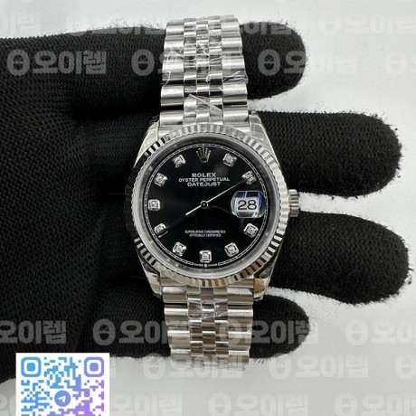 VS공장 롤렉스 데이저스트 36 텐포인트 블랙다이얼 플루티드베젤 쥬빌레브레이슬릿 10p DateJust 36 SS 126234 VSF 1:1 Best Edition 904L Steel Black Diamonds Dial on Jubilee Bracelet VS3235