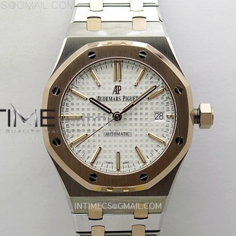 APS공장 오데마피게 로얄오크15454 로즈골드콤비 화이트다이얼 Royal Oak 37mm 15450 SS/RG APSF 1:1 Best Edition White Textured Dial on SS/RG Bracelet SA3120 Super Clone