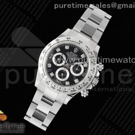 QF공장 롤렉스 스틸 데이토나 블랙다이얼 8P 다이아몬드인덱스 브레이슬릿 Daytona 116509 QF 1:1 Best Edition Black Diamonds Dial on SS Bracelet SA4130 V2