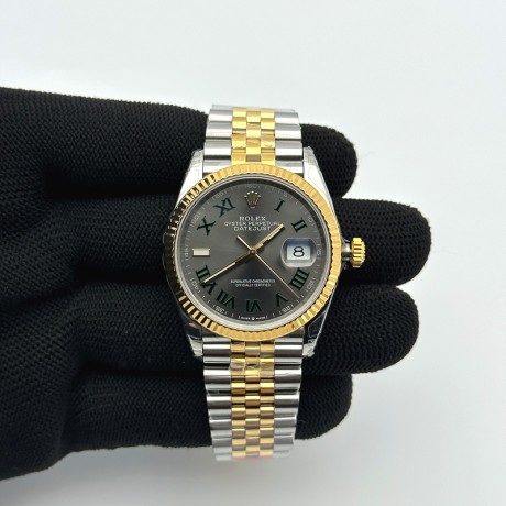 VS공장 롤렉스 데이저스트 36 옐로우골드콤비 슬레이트로만다이얼 쥬빌레브레이슬릿 윔블던 DateJust 36 SS 126233 904L SS/YG VSF 1:1 Best Edition Gray Dial Green Roman Markers on Jubilee Bracelet VS3235