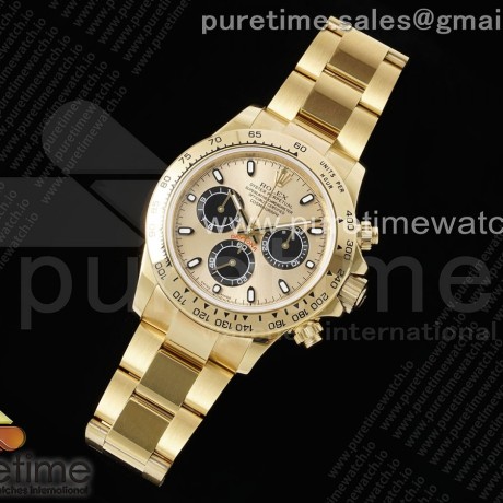 OM공장 롤렉스 스틸 데이토나 골드다이얼 블랙이너서클 옐로우골드금통 Daytona 116508 YG OMF Best Edition YG/Black Dial YG Hand on YG Bracelet A7750 (Slim Movement)