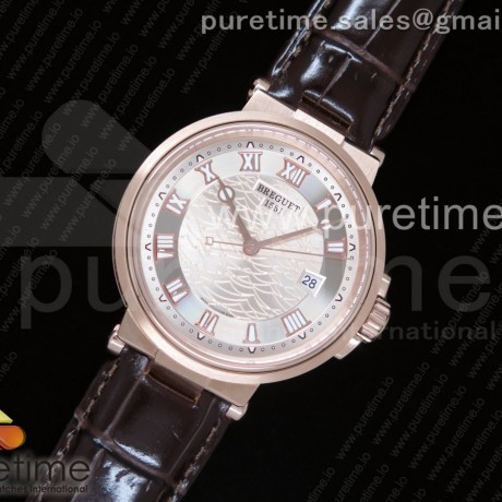 V9공장 브레게 마린 5517 로즈골드금장 화이트다이얼 가죽스트랩 Marine 5517 RG White Textured Dial on Brown Leather Strap A23J