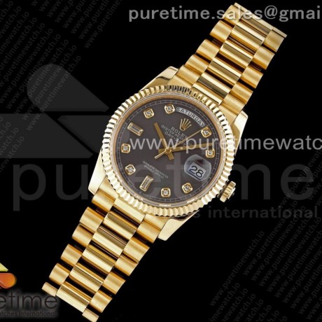 GM공장  롤렉스 데이데이트 40 옐로우골드 금통 그레이다이얼 2836 Day Date 40 YG 904L Steel Fluted Bezel GMF 1:1 Best Edition Deep Gray Diamonds Dial on YG Bracelet A2836