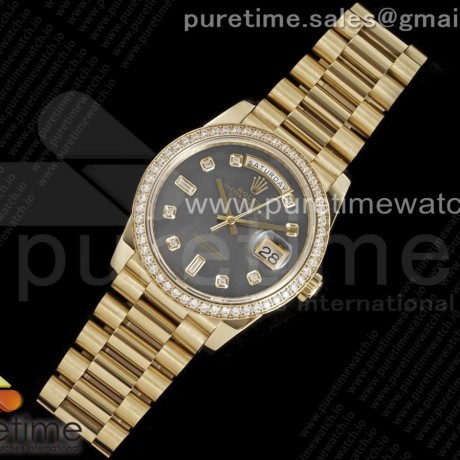 GM공장 롤렉스 데이데이트 36 옐로우골드 그레이다이얼 2836 Day Date 40 YG 904L Steel Diamonds Bezel GMF 1:1 Best Edition Deep Gray Diamonds Dial on YG Bracelet A2836