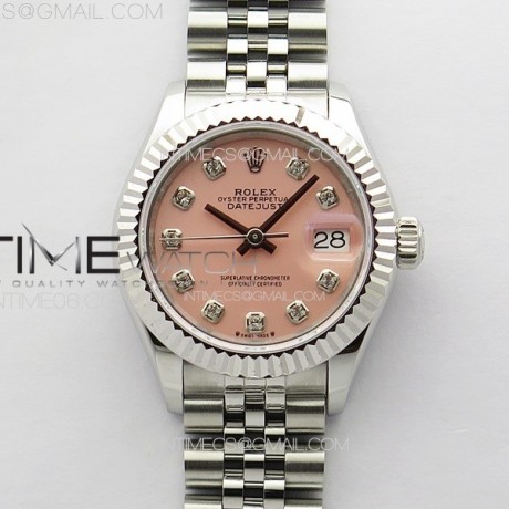 APS공장 롤렉스 레이디 데이저스트 28 스틸 핑크다이아몬드다이얼 플루티드베젤 쥬빌레브레이슬릿 Datejust 28mm 279179 SS APSF Best Edition Pink Dial Crystals Markers on SS Jubilee Bracelet NH05