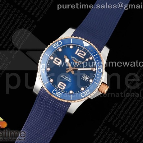 ZF공장 론진 하이드로콘퀘스트 로즈골드콤비 블루다이얼 러버스트랩 Conquest SS/RG Blue Ceramic Bezel SS ZF 1:1 Best Edition Blue Dial on Blue Rubber Strap A2824