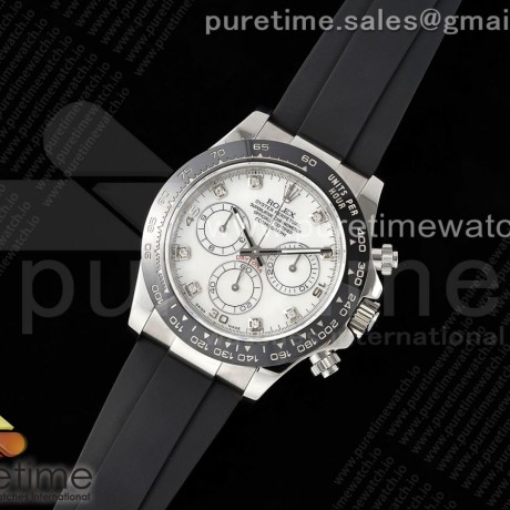 QF공장 롤렉스 세라믹 데이토나 화이트다이얼 8P 다이아몬드인덱스 러버스트랩 Daytona 116519 QF 1:1 Best Edition White Diamonds Dial on Oysterflex Strap SA4130 V2