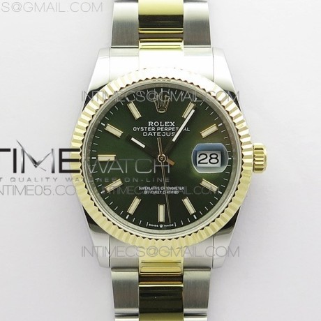 BP공장 롤렉스 데이저스트 36 옐로우골드콤비 904 그린다이얼 Datejust 36mm 116231 SS/YG BP 1:1 Best Edition Green Dial Stick Markers On SS/YG Oyster Bracelet A2824