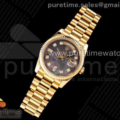 GM공장  롤렉스 데이데이트 40 옐로우골드 금통 자개다이얼 2836 Day Date 40 YG 904L Steel Fluted Bezel GMF 1:1 Best Edition Gray MOP Diamonds Dial on YG Bracelet A2836