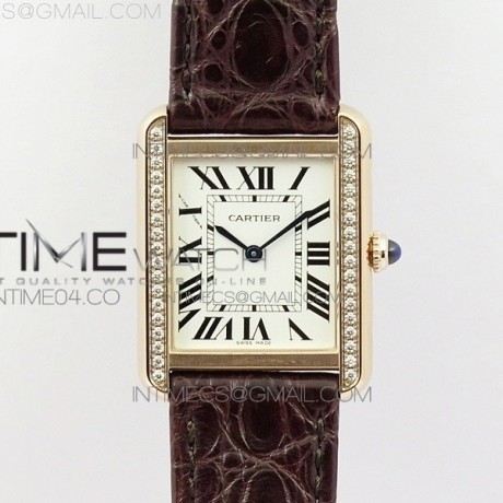 AF공장 까르띠에 탱크솔로 24 스몰 다이아베젤 로즈골드금장 화이트다이얼 가죽스트랩 TANK SOLO LADIES 24MM DIA BEZEL RG WHITE DIAL ON BROWN LEATHER STRAP RONDA QUARTZ