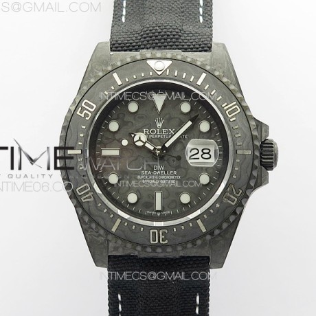 DIW공장 롤렉스 씨드웰러 카본다이얼 블랙나일론스트랩 Sea Dweller 43mm Carbon 'IRBIS' DIWF Best Edition Carbon Dial on Black Nylon Strap A2824