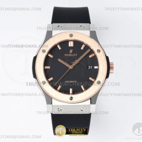 JJ+공장 위블로 클래식퓨전 42mm 로즈골드콤비 블랙다이얼 러버스트랩 Classic Fusion Bang 42mm SS/RG/RU Black JJ+F A1110  (제이제이플러스)