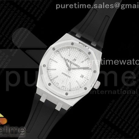 APS공장 오데마피게 로얄오크 15400 스틸 화이트다이얼 러버스트랩 Royal Oak 41mm 15400 SS APSF 1:1 Best Edition White Textured Dial on Black Rubber Strap SA3120 Super Clone V3