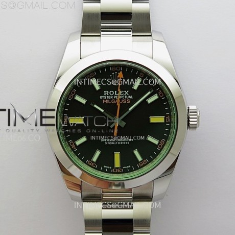VS공장 롤렉스 밀가우스 블랙다이얼 브레이슬릿 Milgauss 116400 GV Real Green Sapphire 904L SS VSF 1:1 Best Edition Black Dial on 904L SS Bracelet SA3131