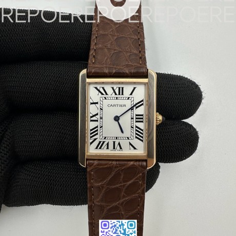 AF공장 까르띠에 탱크솔로 27 라지 로즈골드금장 화이트다이얼 가죽스트랩 TANK SOLO LADIES 27MM RG WHITE DIAL ON BROWN LEATHER STRAP RONDA QUARTZ