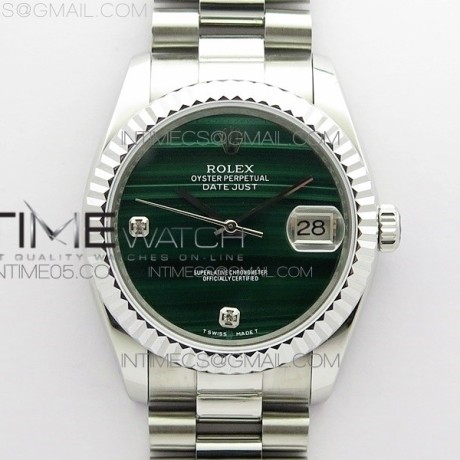 ED공장 롤렉스 데이저스트 36 그린다이얼 DateJust 36mm SS EDF Best Edition Green Malachite Dial Crystal Markers on SS President Bracelet A2824