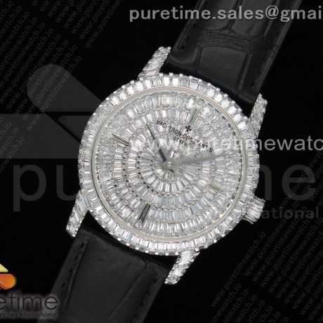바쉐론콘스탄틴 트레디셔널 풀다이어모델 가죽스트랩 Traditionnelle High Jewellery Watch SS Full Diamonds on Black Leather Strap MIYOTA9015
