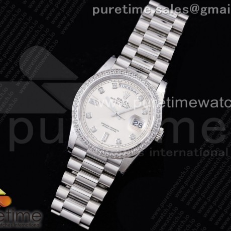GM공장 데이데이트 36 실버다이얼 2836 Day Date 36 128239 GMF 1:1 Best Edition 904L Steel Silver Dial Diamonds Markers and Bezel on Bracelet A2836