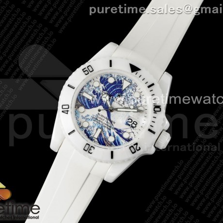 5G공장 롤렉스 커스텀 서브마리너 40 풀세라믹 바다페인팅다이얼 러버스트랩 Submariner 40mm White Ceramic 5GF Best Edition Sea Painting Dial on White Rubber Strap SA3135