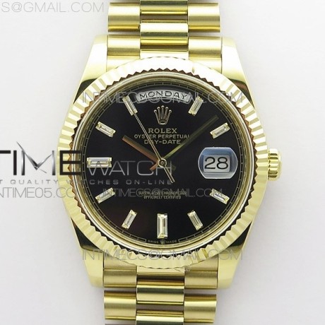 BP공장  롤렉스 데이데이트 40 옐로우골드 금통 블랙다이얼 2836 Day-Date 40mm 228239 BP New Dial Version 904 YG Black T Crystal Markers Dial on YG President Bracelet A2836