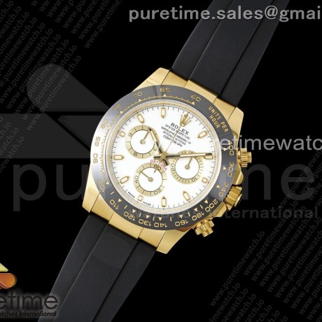 WF공장 롤렉스 세라믹 데이토나 옐로우골드금통 화이트다이얼 러버스트랩 Daytona 116518 WF Best Edition White Dial on Black Rubber Strap A7750