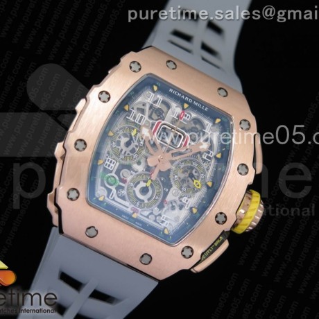 KV 리차드밀 RM011 풀로즈골드 크로노그래프 크리스탈스켈레톤 그레이러버스트랩 RM011 RG Chronograph RG Case Crystal Skeleton Dial on Gray Rubber Strap A7750