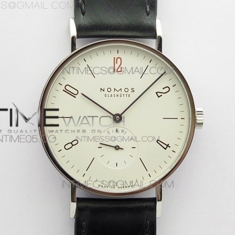 MK공장 노모스 탕고맛 화이트다이얼 가죽스트랩 Tangente 38mm MKS 1:1 Best Edition White Dial Red "12" on Black Leather Strap A23J