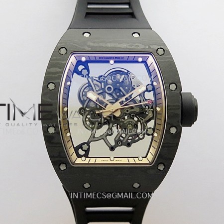ZF공장 리차드밀 RM055 NTPT 스켈레톤다이얼 블랙러버스트랩 RM055 RG Inner Bezel Black Crown NTPT ZF 1:1 Best Edition on Black Rubber Strap RMUL2 Super Clone V2