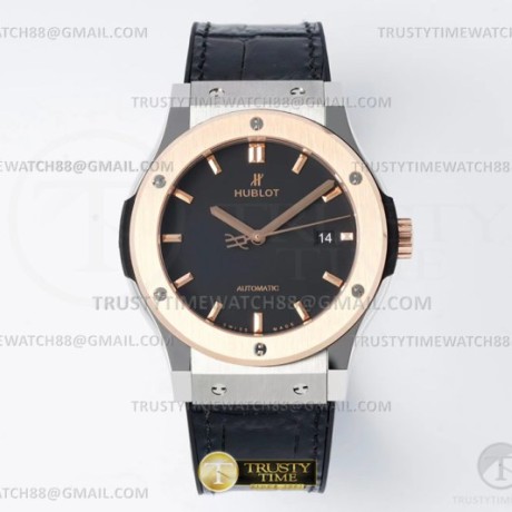 JJ+공장 위블로 클래식퓨전 42mm 로즈골드콤비 블랙다이얼 가죽스트랩 Classic Fusion Bang 42mm SS/RG/LE Black JJ+F A1110  (제이제이플러스)
