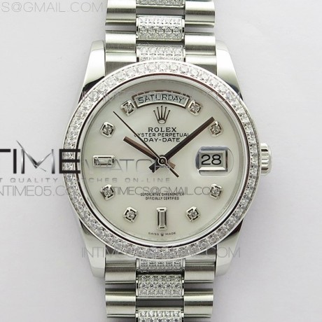 BP공장 롤렉스 데이데이트 36미리 자개다이얼 2836 Day-Date 36 128239 SS/Crystal BP Best Edition White MOP Crystal Markers Dial on SS President Bracelet A2836
