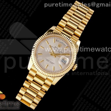 GM공장  롤렉스 데이데이트 40 옐로우골드 금통 실버다이얼 2836 Day Date 40 YG 904L Steel Fluted Bezel GMF 1:1 Best Edition Silver Stick Dial on YG Bracelet A2836