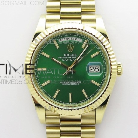BP공장  롤렉스 데이데이트 40 옐로우골드 금통 그린다이얼 2836 Day-Date 40mm 228239 BP New Dial Version 904 YG  Green Stick Markers Dial on YG President Bracelet A2836
