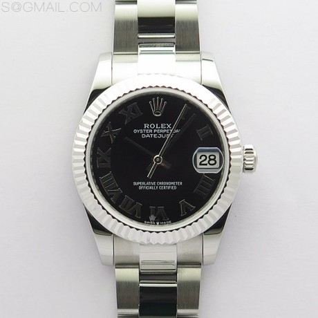 BP공장 롤렉스 데이저스트 31 블랙다이얼 2813무브 21600진동 Datejust 31mm 278273 SS BP Best Edition Black Roman Markers Dial on Oyster Bracelet