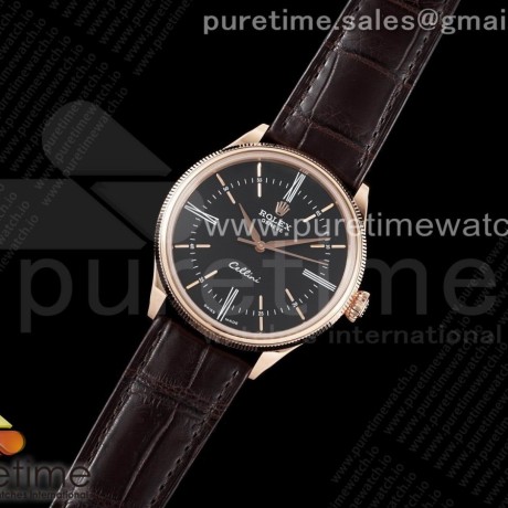 KZ공장 롤렉스 셀리니 로즈골드금통 블랙다이얼 가죽스트랩 Cellini RG KZF 1:1 Best Edition Black Dial on Brown Leather Strap SA3132