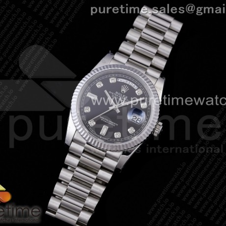 GM공장 데이데이트 36 블랙다이얼 2836 Day Date 36 128239 GMF 1:1 Best Edition 904L Steel Black Dial Diamonds Markers on Bracelet A2836