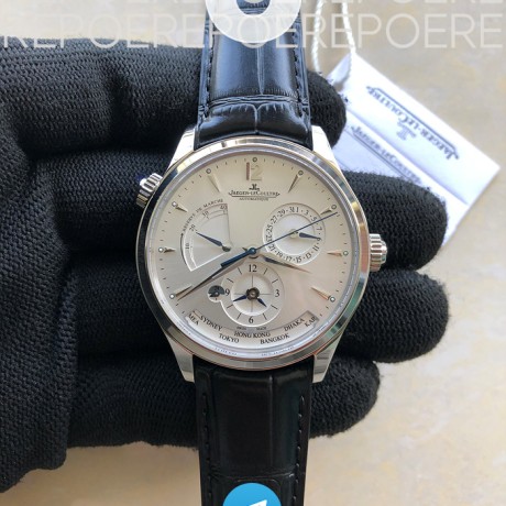 ZF공장 예거르쿨트르 마스터 지오그래픽 화이트다이얼 가죽스트랩 Master Geographic Real PR SS White Dial on Black Leather Strap A939