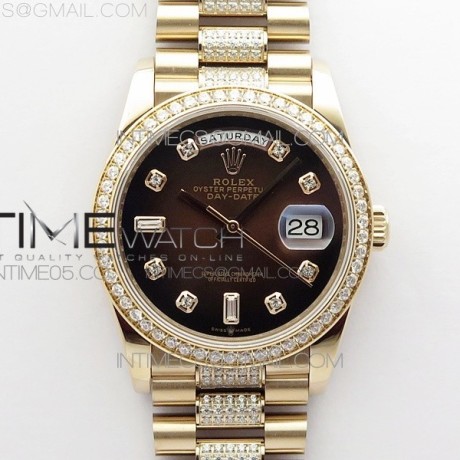 BP공장 롤렉스 데이데이트 36미리 로골 브라운다이얼 2836 Day-Date 36 128235 RG/Crystal BP Best Edition Brown Crystal Marker Dial on RG President Bracelet A2836