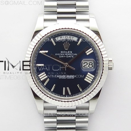 GM공장 롤렉스 데이데이트 40 스틸 블루다이얼 로만인덱스 프레지던트브레이슬릿 DayDate 40mm 228239 GMF 1:1 Best SS Blue Dial Roman Markers on President Bracelet A3255