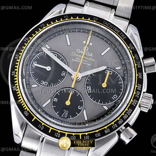 HR공장 오메가 스피드마스터 레이싱 크로노그래프 블랙옐로우 그레이다이얼 브레이슬릿 Speedmaster Racing Chrono 40mm SS/SS Gry/Blk HRF C3330