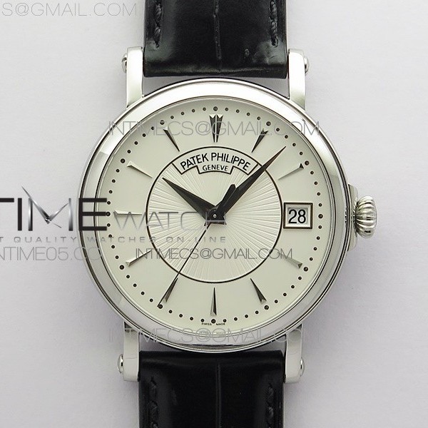 ZF공장 칼라트라바 화이트다이얼 가죽스트랩 Calatrava 5153G-010 SS ZF 1:1 Best Edition White textured dial on Black Leather Strap A324CS