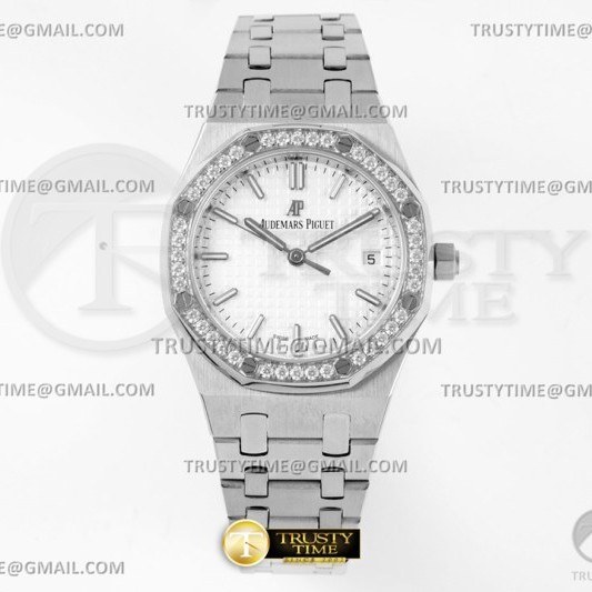 8F공장 오데마피게 로얄오크 34MM 스틸 다이아몬드베젤 화이트다이얼 브레이슬릿 오토메틱Royal Oak 34mm Diam SS/SS White 8F A5800