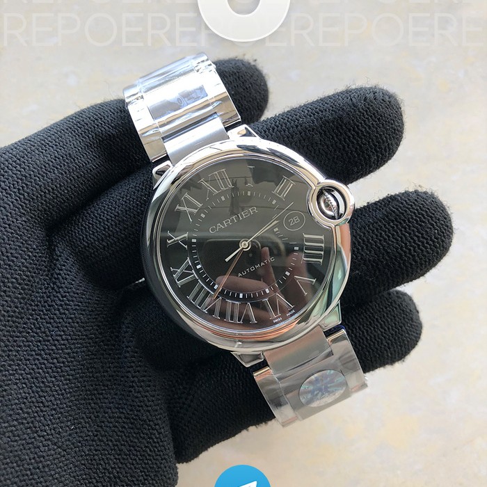 AF공장 까르띠에 발롱블루 42MM 스틸 블랙다이얼 BALLON BLEU 42MM SS BLACK TEXTURE DIAL ON SS BRACELET A2824