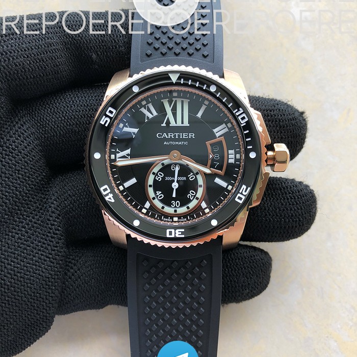 TF공장 까르띠에 칼리브 드 까르띠에 로즈골드 금통 블랙다이얼 블랙 러버 Cartier Calibre de Cartier RG/Black Dial