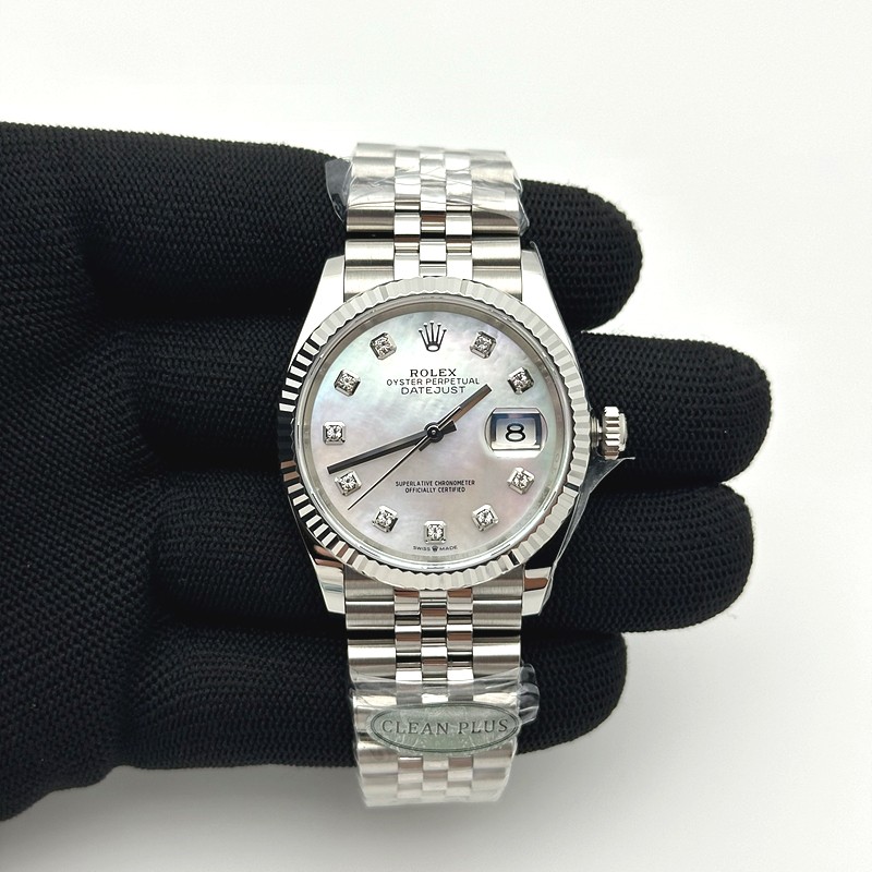 Clean공장 롤렉스 데이저스트 36 스틸 자개다이얼 텐포인트인덱스 플루티드베젤 쥬빌레브레이슬릿 DateJust 36 126234 Clean 1:1 Best Edition 904L Steel White MOP Diamonds Dial on Jubilee Bracelet VR3235 클린공장