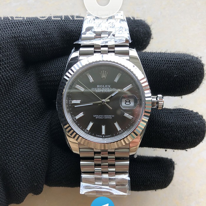 NTF공장 롤렉스 데이저스트 41 스틸 그레이다이얼 플루티드베젤 쥬빌레브레이슬릿 다크로듐 DateJust 41 126334 NTF 1:1 Best Edition 904L Steel Gray Stick Dial on Jubilee Bracelet VR3235